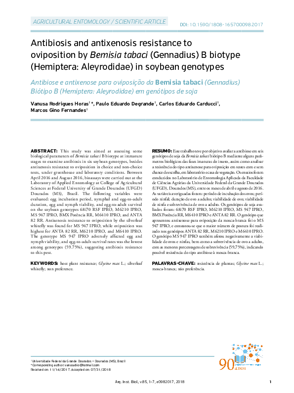 (PDF) Antibiosis and antixenosis resistance to oviposition by Bemisia ...