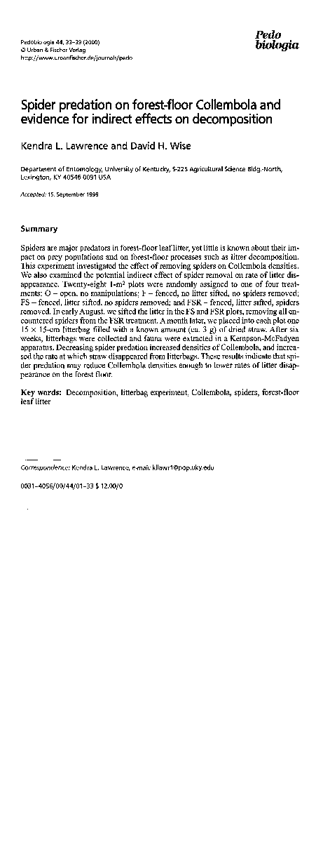 (PDF) Spider predation on forest-floor Collembola and evidence for ...