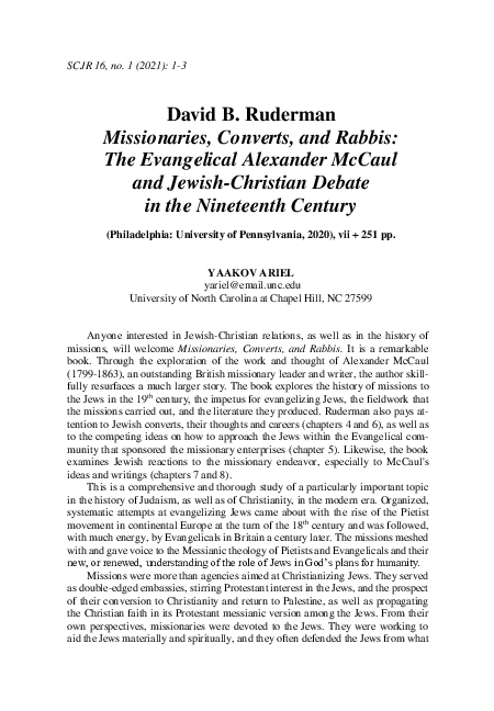 (PDF) David B. Ruderman. Missionaries, Converts, and Rabbis: The ...