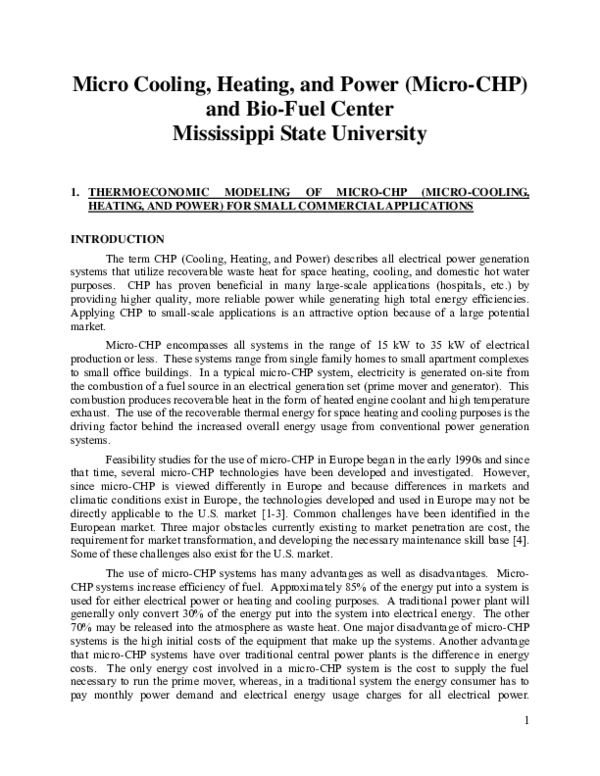 (PDF) Micro Cooling, Heating, and Power (Micro-CHP) and Bio-Fuel Center ...