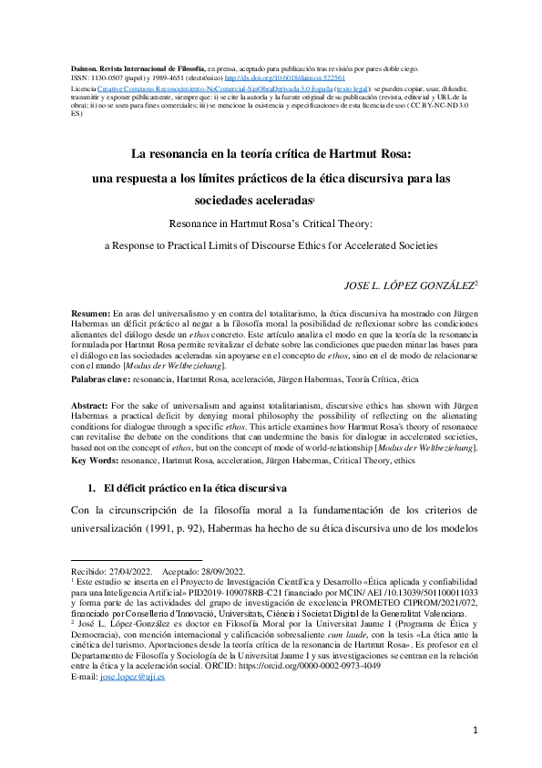 (PDF) La resonancia en la teoría crítica de Hartmut Rosa: una respuesta ...