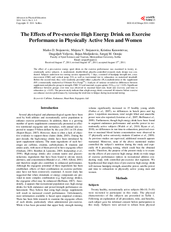 (PDF) The Effects of Pre-Exercise High Energy Drink on Exercise ...