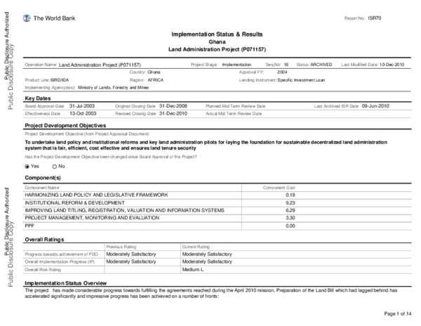 (PDF) Ghana - Land Administration Project : P071157 - Implementation ...