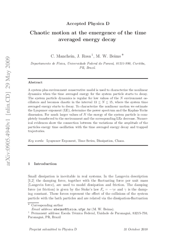 (PDF) Chaotic motion at the emergence of the time averaged energy decay