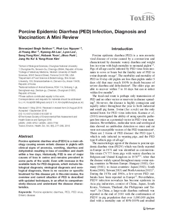 (PDF) Porcine epidemic diarrhea (PED) infection, diagnosis and ...