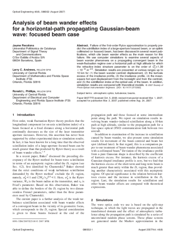 (PDF) Analysis of beam wander effects for a horizontal-path propagating ...