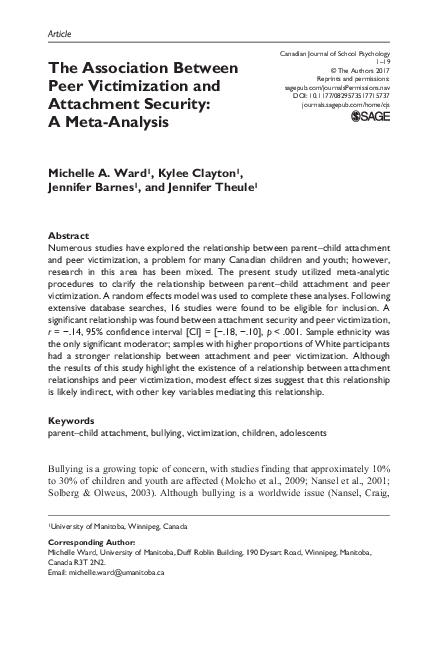 (PDF) The Association Between Peer Victimization and Attachment ...