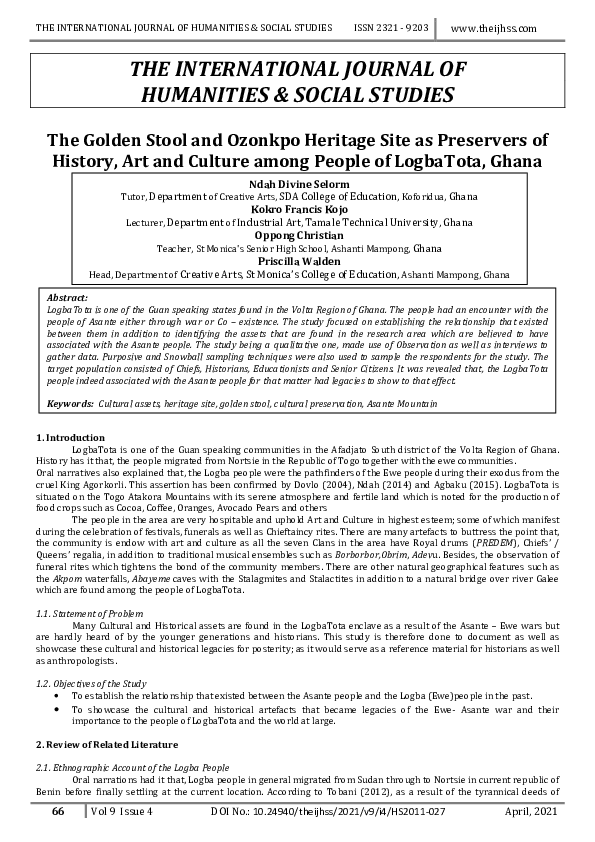 (PDF) The Golden Stool and Ozonkpo Heritage Site as Preservers of