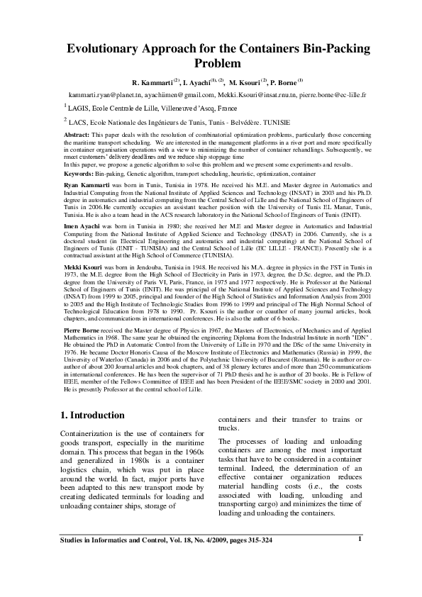 (PDF) Evolutionary Approach for the Containers BinPacking Problem