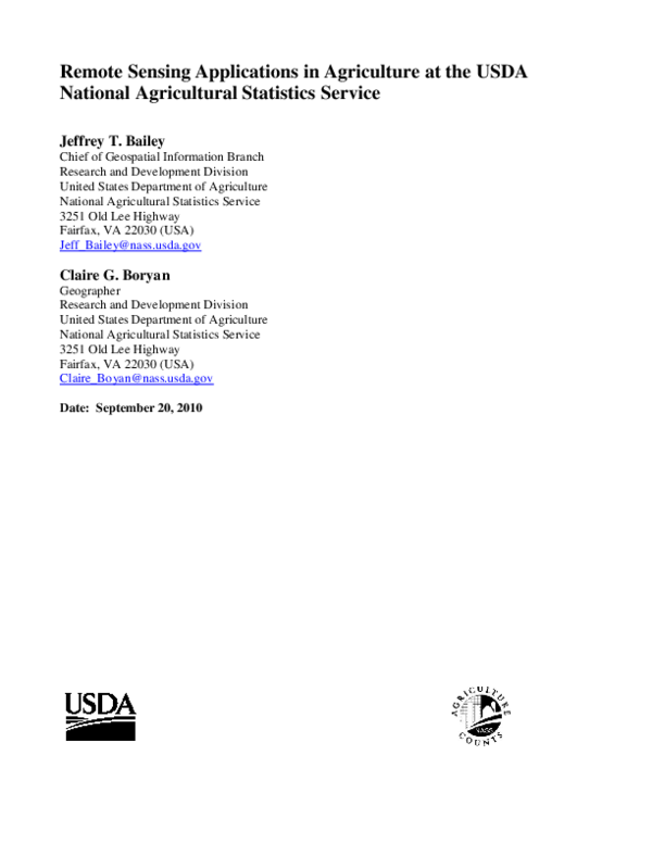 (PDF) Remote Sensing Applications in Agriculture at the USDA National ...