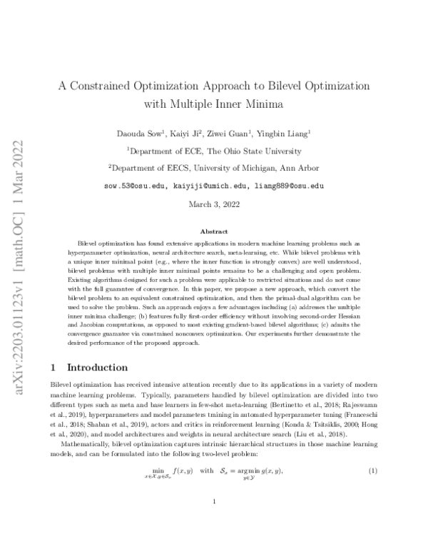 (PDF) A Constrained Optimization Approach to Bilevel Optimization with ...