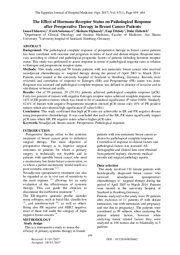 (PDF) The Effect of Hormone Receptor Status on Pathological Response ...