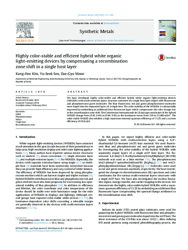 (PDF) Highly color-stable and efficient hybrid white organic light ...