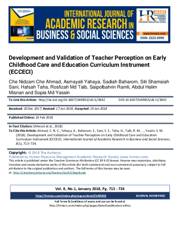 (PDF) Development and Validation of Teacher Perception on Early ...