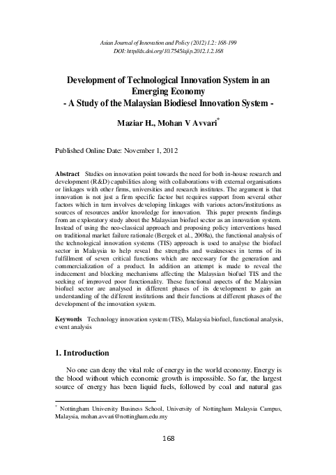 (PDF) Development of Technological Innovation System in an Emerging ...