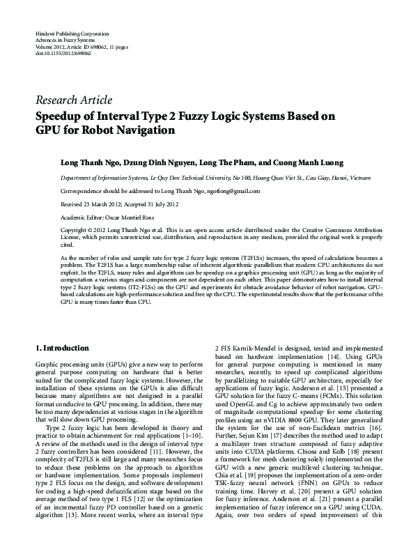 (PDF) Speedup of Interval Type 2 Fuzzy Logic Systems Based on GPU for ...