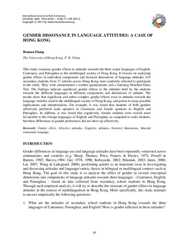 (PDF) Gender dissonance in language attitudes: a case of Hong Kong