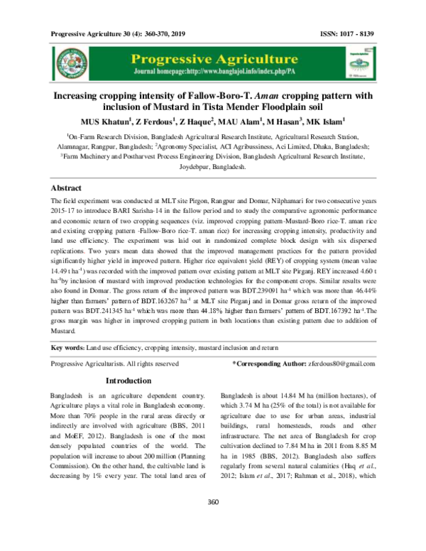 (PDF) Increasing cropping intensity of Fallow-Boro-T. Aman cropping ...