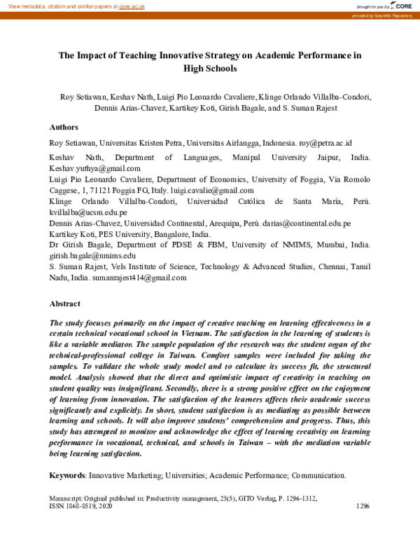 (PDF) The Impact of Teaching Innovative Strategy on Academic ...