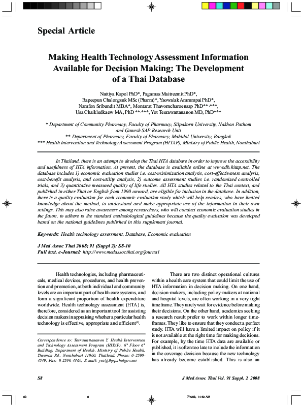 (PDF) Making health technology assessment information available for ...