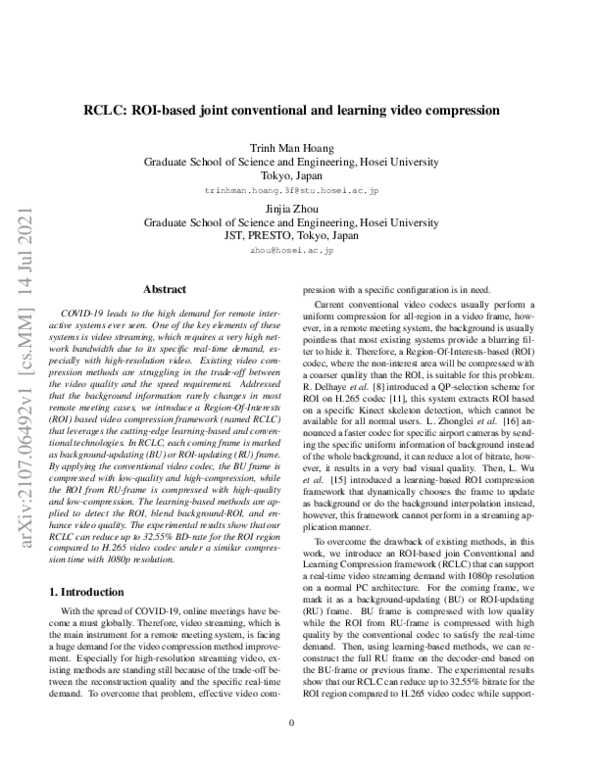 (PDF) RCLC: ROI-based joint conventional and learning video compression