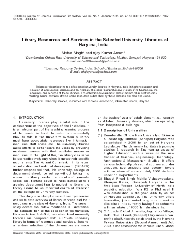 (PDF) Library Resources and Services in the Selected University ...