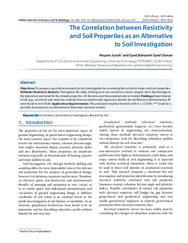 (PDF) The Correlation between Resistivity and Soil Properties as an ...