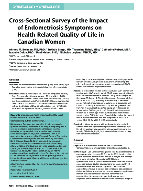 (PDF) Cross-Sectional Survey of the Impact of Endometriosis Symptoms on ...