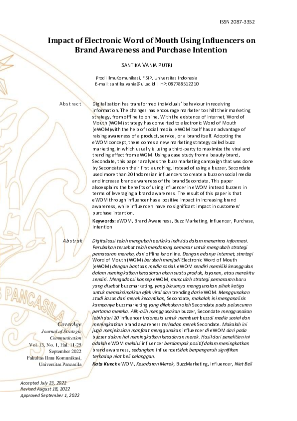 (PDF) The Impact of Electronic Word of Mouth (EWOM) Using Influencers ...