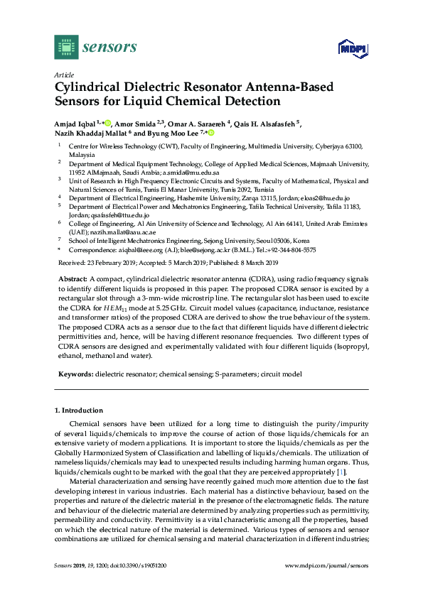 (PDF) Cylindrical Dielectric Resonator Antenna-Based Sensors for Liquid ...
