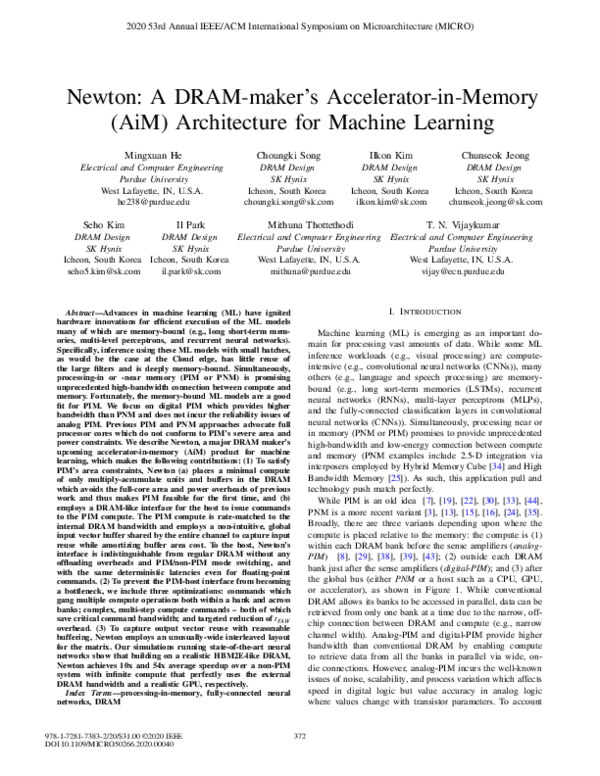 (PDF) Newton: A DRAM-maker’s Accelerator-in-Memory (AiM) Architecture ...