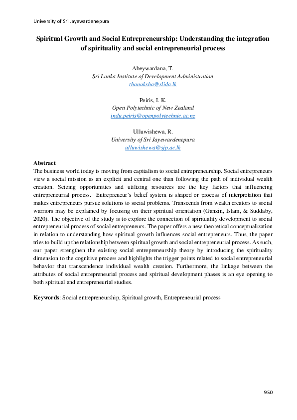 (PDF) Spiritual Growth and Social Entrepreneurship: Understanding the ...