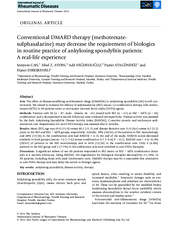 (PDF) Conventional DMARD therapy (methotrexate-sulphasalazine) may ...