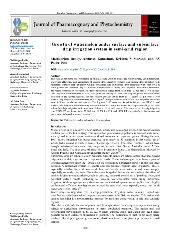 (PDF) Growth of watermelon under surface and subsurface drip irrigation ...