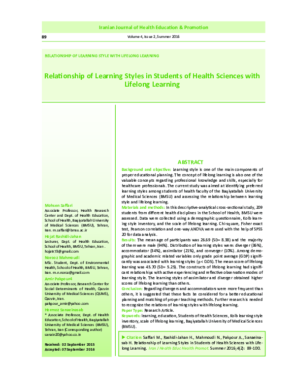 (PDF) Relationship of Learning Styles in Students of Health Sciences ...