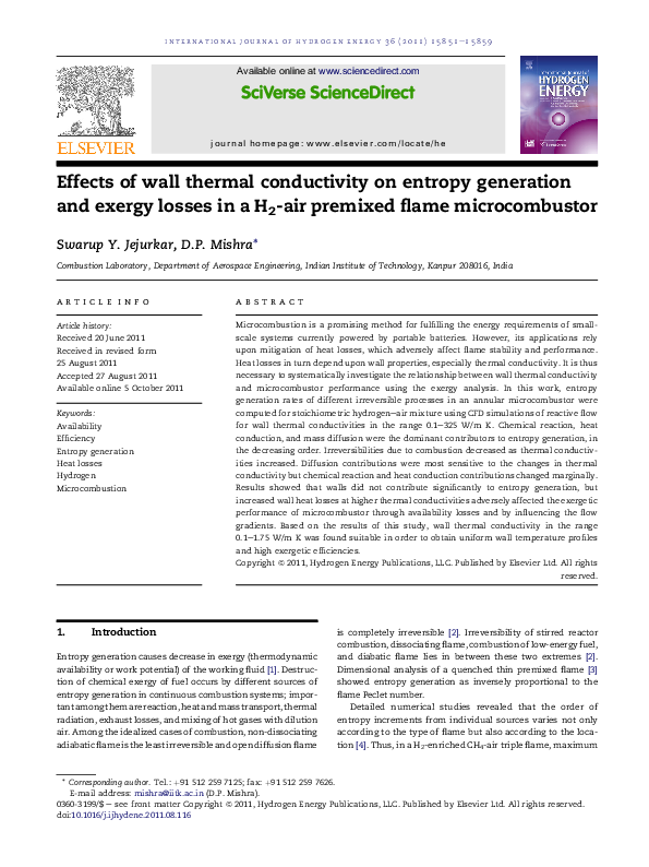 (PDF) Effects of wall thermal conductivity on entropy generation and ...