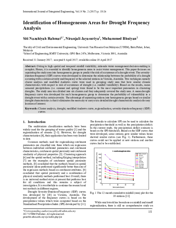 (PDF) Identification of homogeneous areas for drought frequency analysis