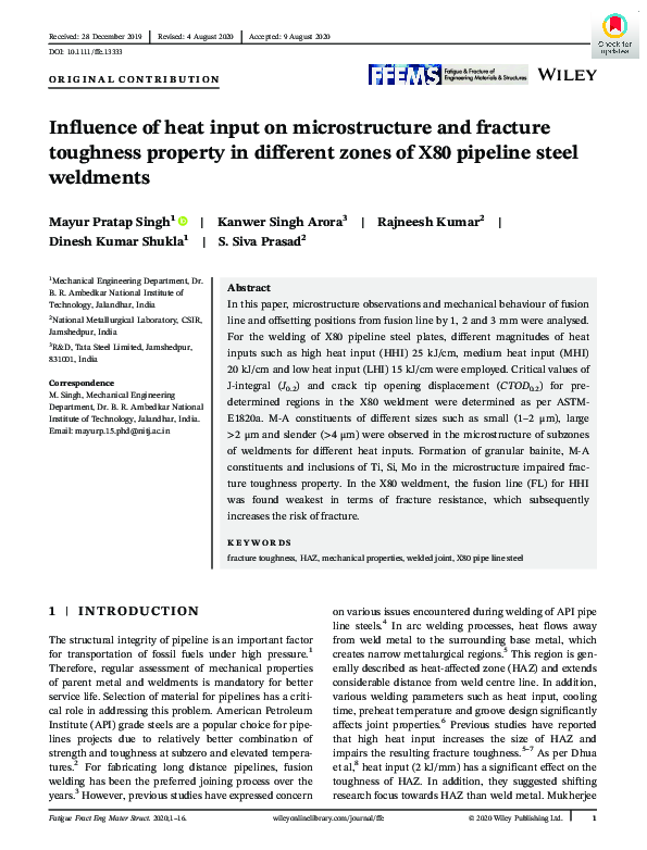 (PDF) Influence of heat input on microstructure and fracture toughness ...