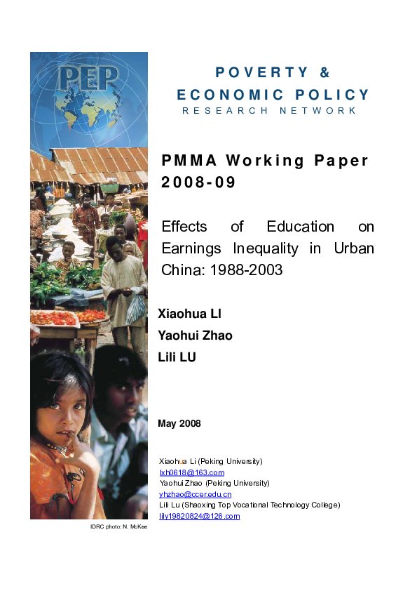 (PDF) Effects of Education on Earnings Inequality in Urban China: 1988-2003