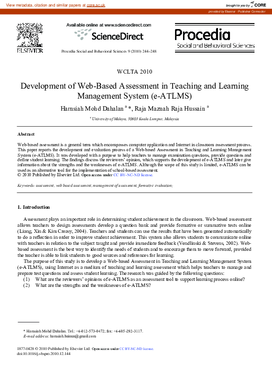 (PDF) Development of Web-Based Assessment in Teaching and Learning ...