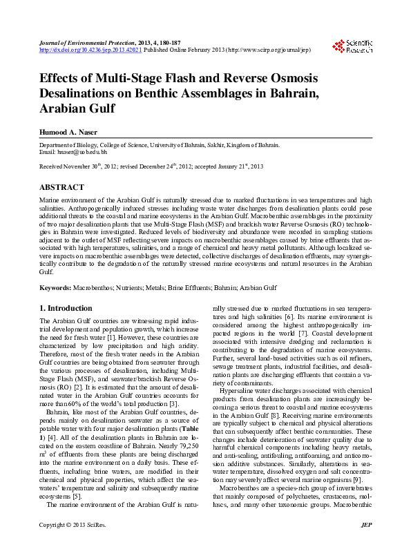 (PDF) Effects of MultiStage Flash and Reverse Osmosis Desalinations on