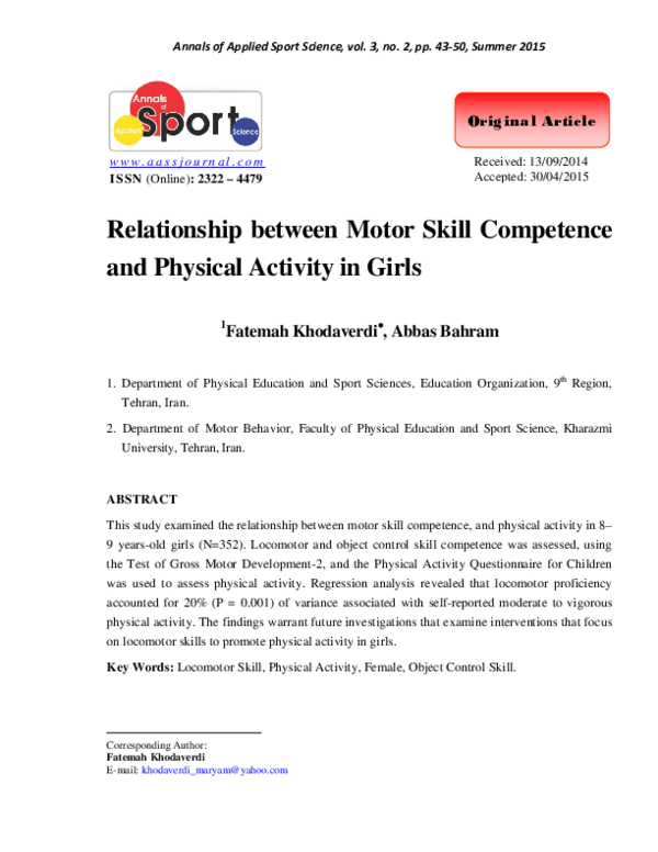 (PDF) Relationship between Motor Skill Competence and Physical Activity ...