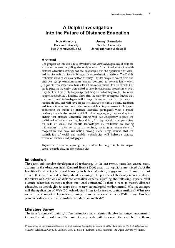 (PDF) A Delphi Investigation into the Future of Distance Education