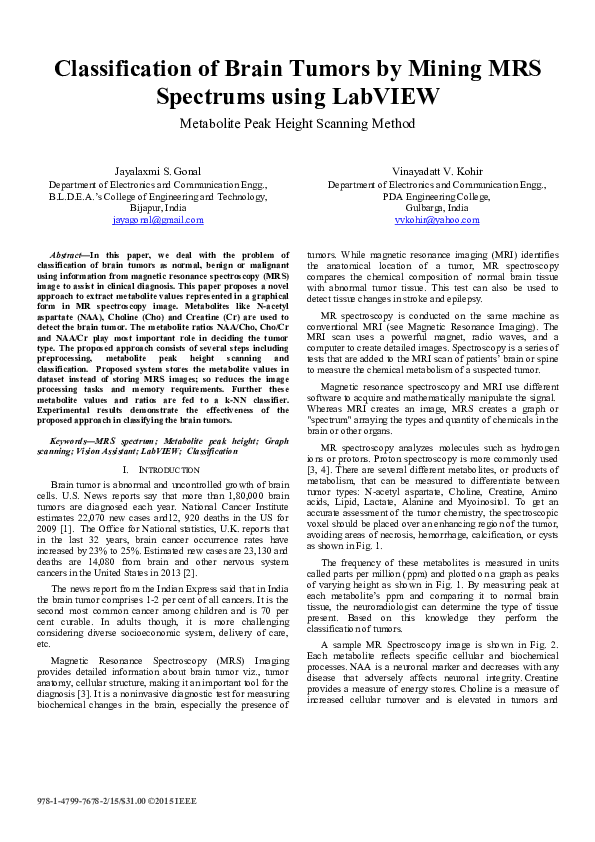 (PDF) Classification of brain tumors by mining MRS spectrums using ...
