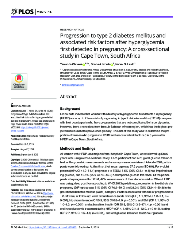 (PDF) Progression to type 2 diabetes mellitus and associated risk ...