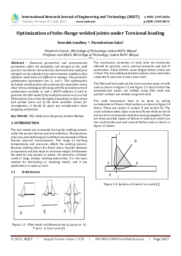 (PDF) Optimization of tube-flange welded joints under Torsional loading