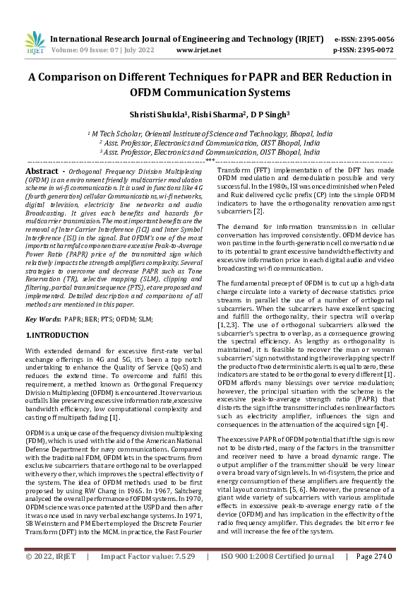 (PDF) A Comparison on Different Techniques for PAPR and BER Reduction ...