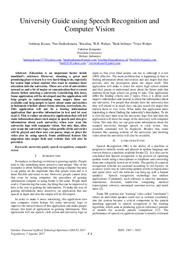 (PDF) University Guide using Speech Recognition and Computer Vision