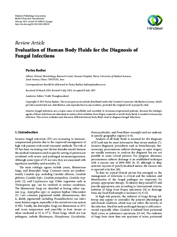 (PDF) Evaluation of Human Body Fluids for the Diagnosis of Fungal ...