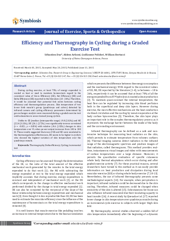 (PDF) Efficiency and Thermography in Cycling during a Graded Exercise Test